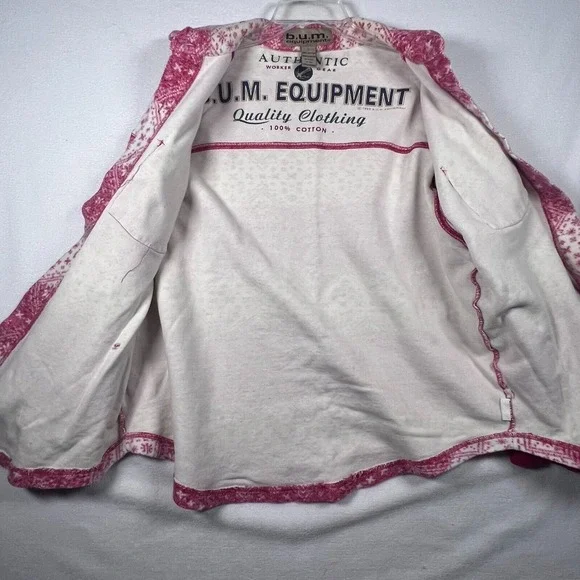 BUM Worker Gear Womens LG Button Up Shirt 90's Red & White Snowflake Print - Picture 4 of 12